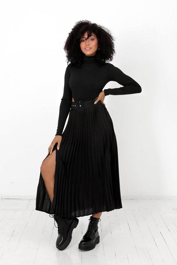 Midnight Black Pleated Zaira Skirt
